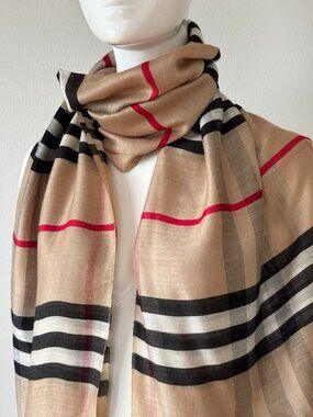 Burberry London Lambswool Scarf Nova Check Beige Shawl Wrap